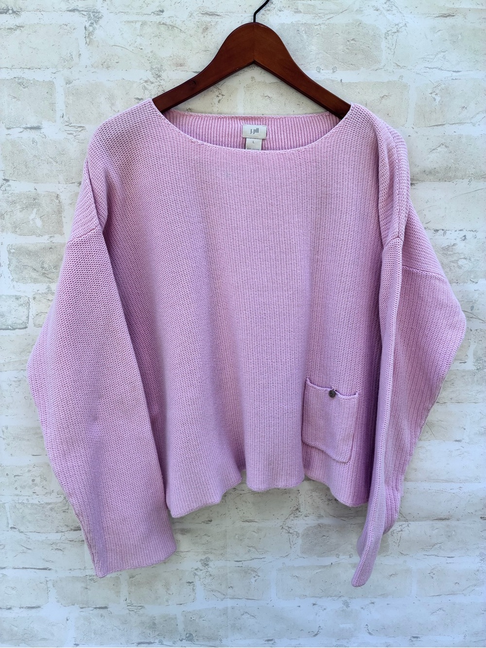 Vtg J. Jill L Lilac pink Scoop Neck Knit Sweater with Pocket